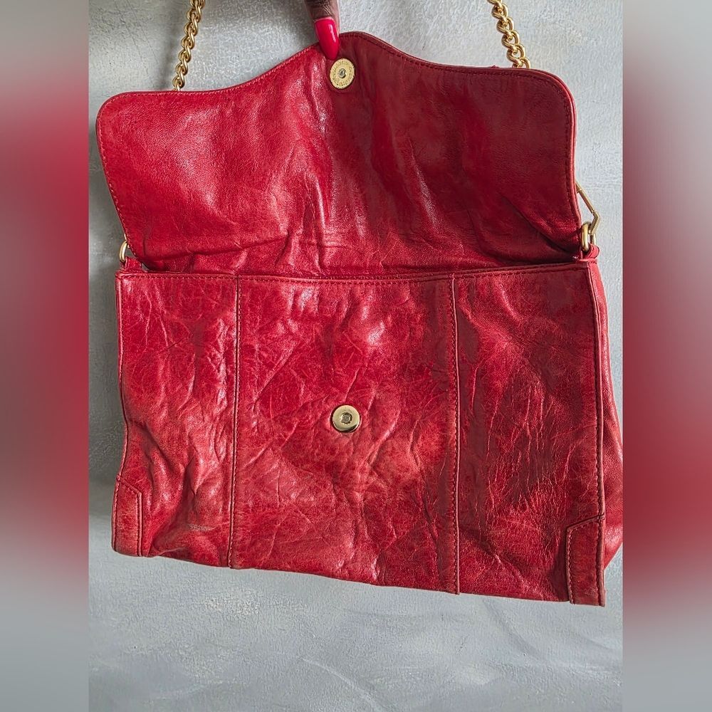 Rebecca Minkoff Clutch Crossbody Red Orange Leather Gold Hardware 13 x 9 - Picture 5 of 11